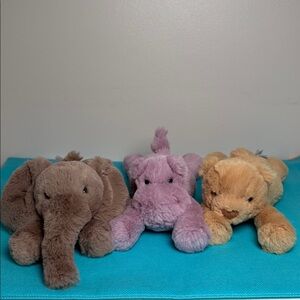 Authenti Set of 3 Jellycat Smudge Tiny NWT Elephant Hippo Bear W./Bag US Seller